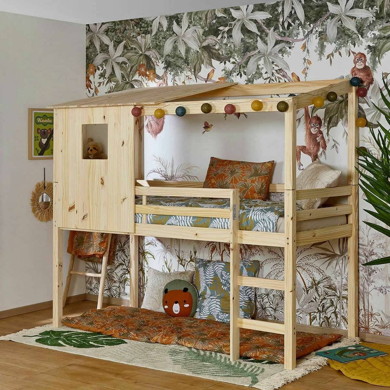 Lit cabane mi-hauteur bois massif Alma