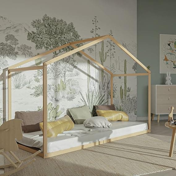 Wendy — lit cabane 90 × 190 cm naturel avec sommier
